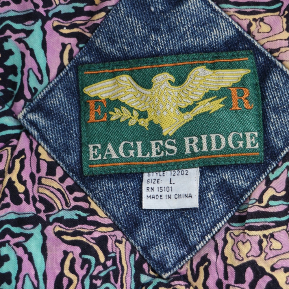 VTG EAGLES RIDGE Acid Wash Denim Bomber Jacket Sz Lg - Picture 6 of 8
